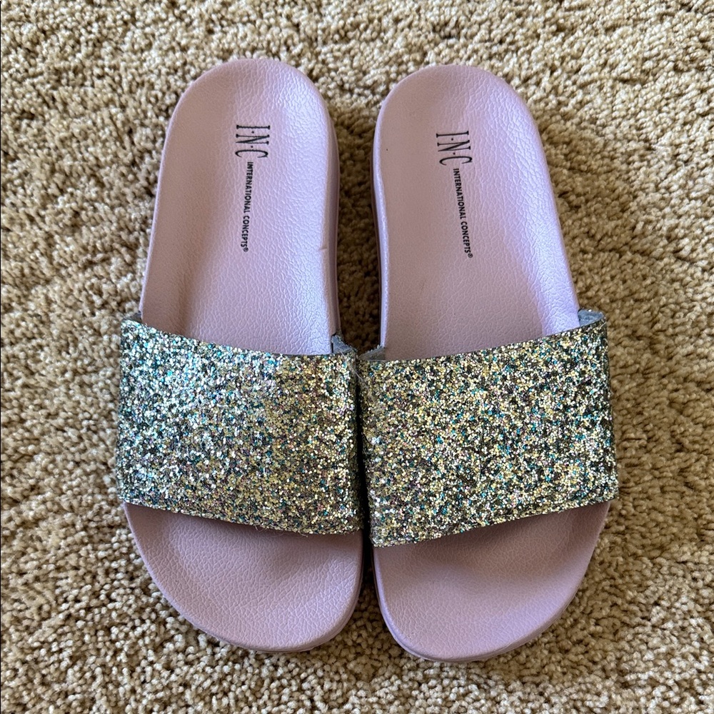 NWT INC International Concepts Size 7-8M Glitter‎ Slide Purple Sandals Sleepwear